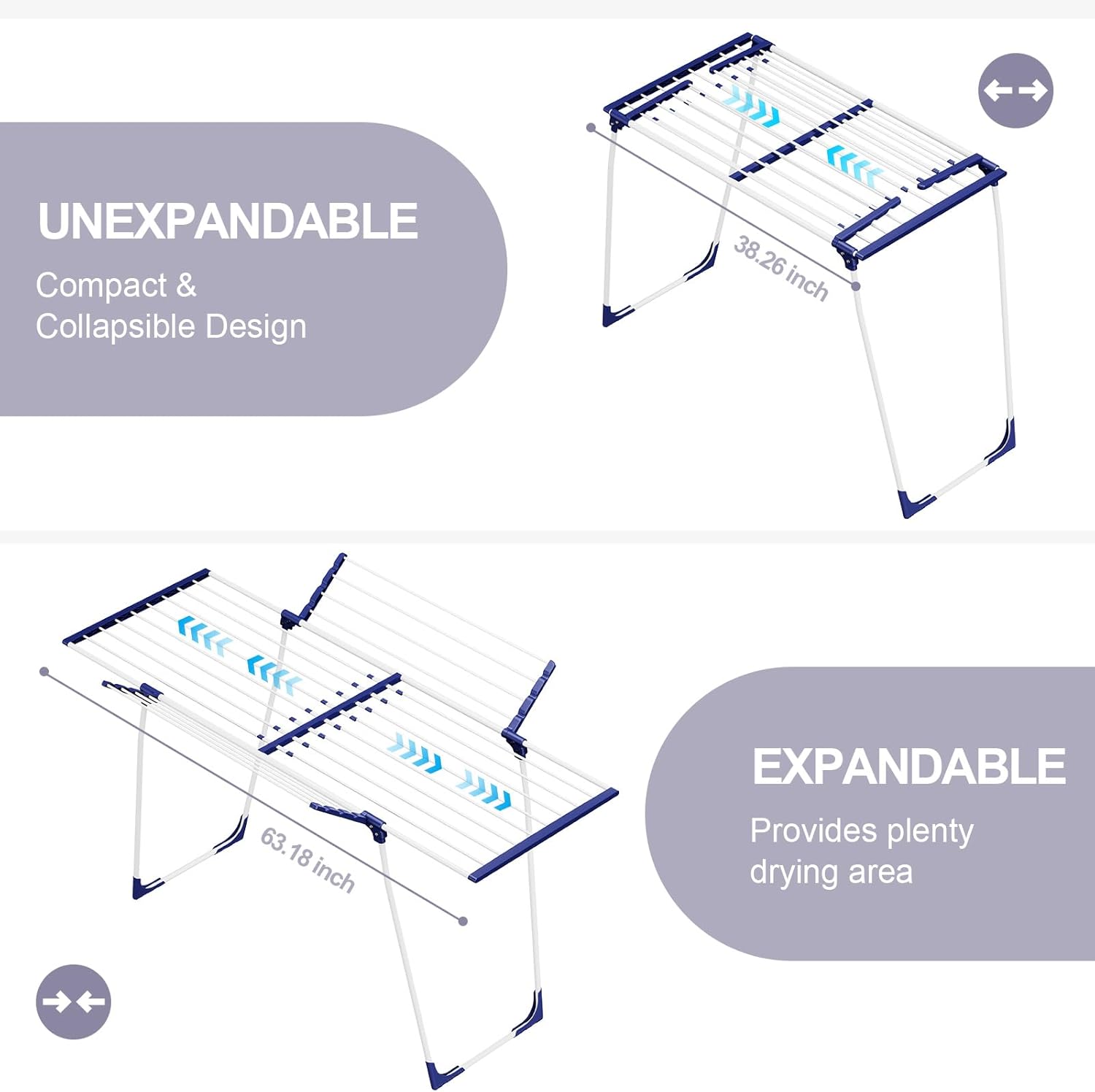 APEXCHASER Clothes Drying Rack, Foldable Gullwing Laundry Rack for Indoor Outdoor, 10pcs Clips with