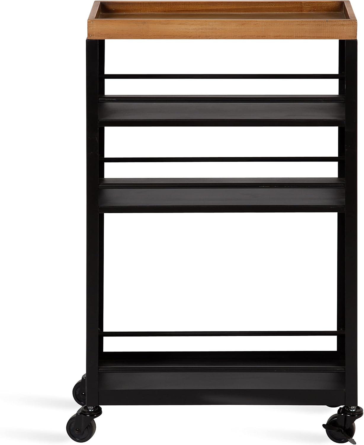 Kate and Laurel Piazza Decorative Slim Storage Cart, 18 x 7 x 30, Natural Wood and Black