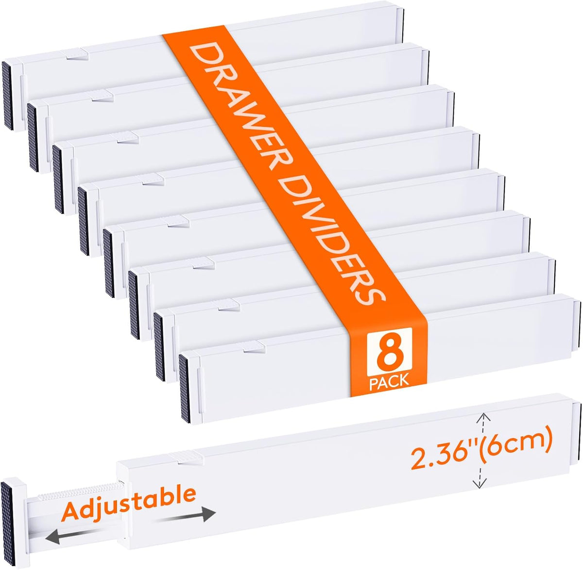 Lifewit 8 Pack Kitchen Drawer Dividers 2.36" High, 16"-22" Adjustable Drawer Organizer for