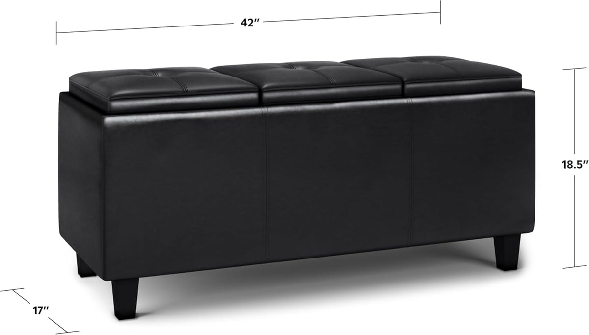 SIMPLIHOME Avalon 42 inch Wide Contemporary Rectangle Tray Storage Ottoman with Lift Up Lids in