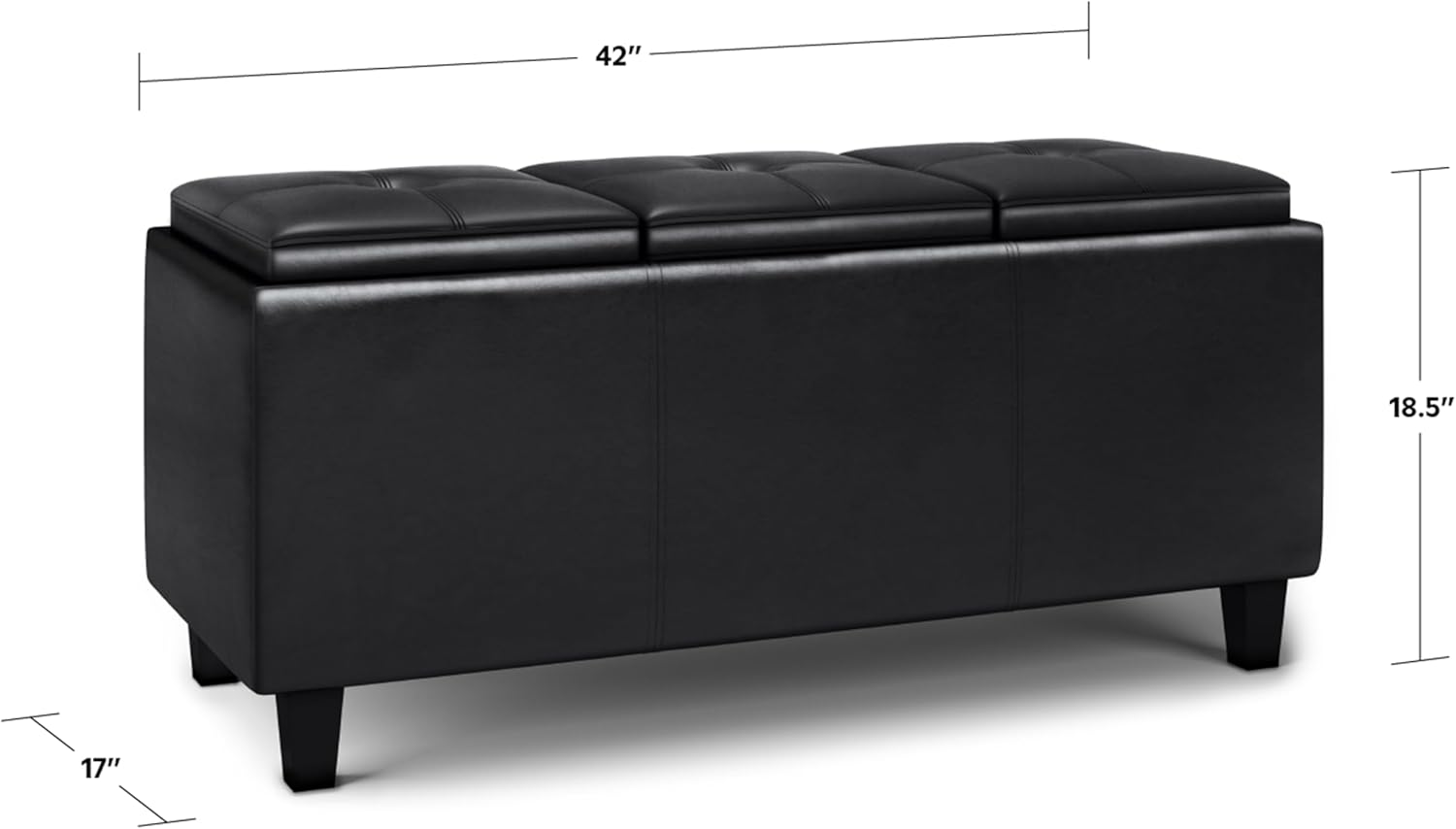 SIMPLIHOME Avalon 42 inch Wide Contemporary Rectangle Tray Storage Ottoman with Lift Up Lids in