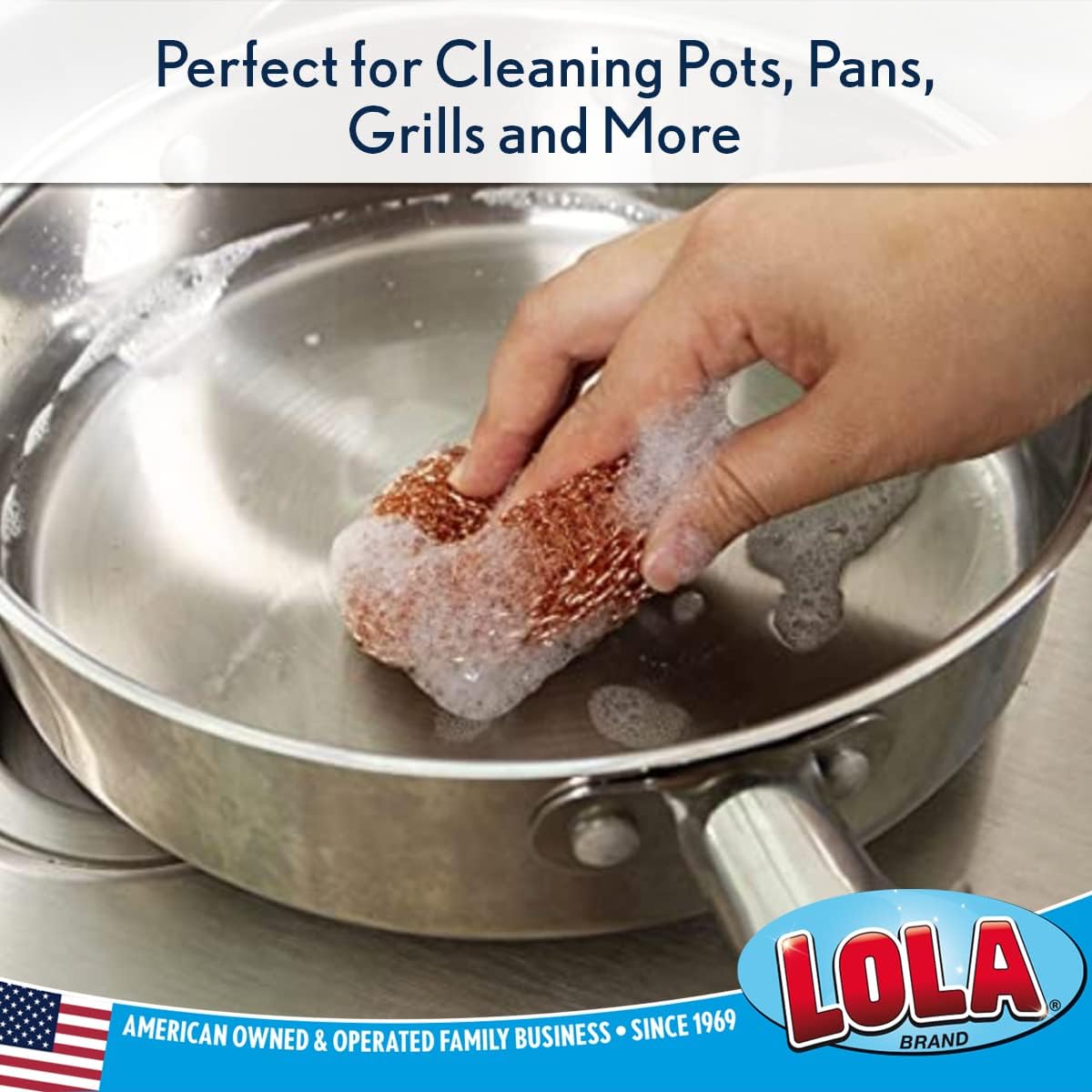 LOLA Copper Mesh Scouring Pad, 18 Grams, 12 Pack, Heavy Duty Cleaning Pads, Copper Coated Knitted