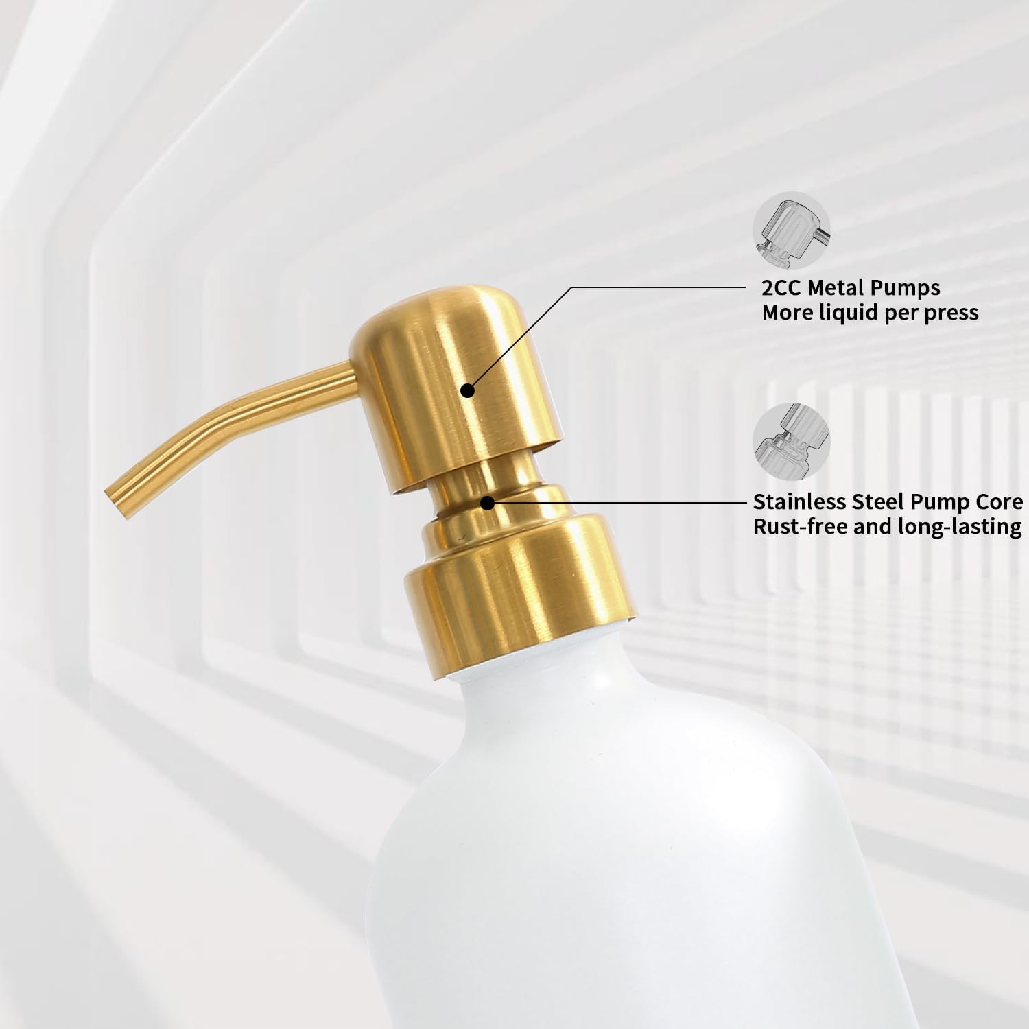 Gold Soap Dispenser Set, Glass Soap Dispenser with Stainless Steel Pump, Perfect for Modern Kitchen