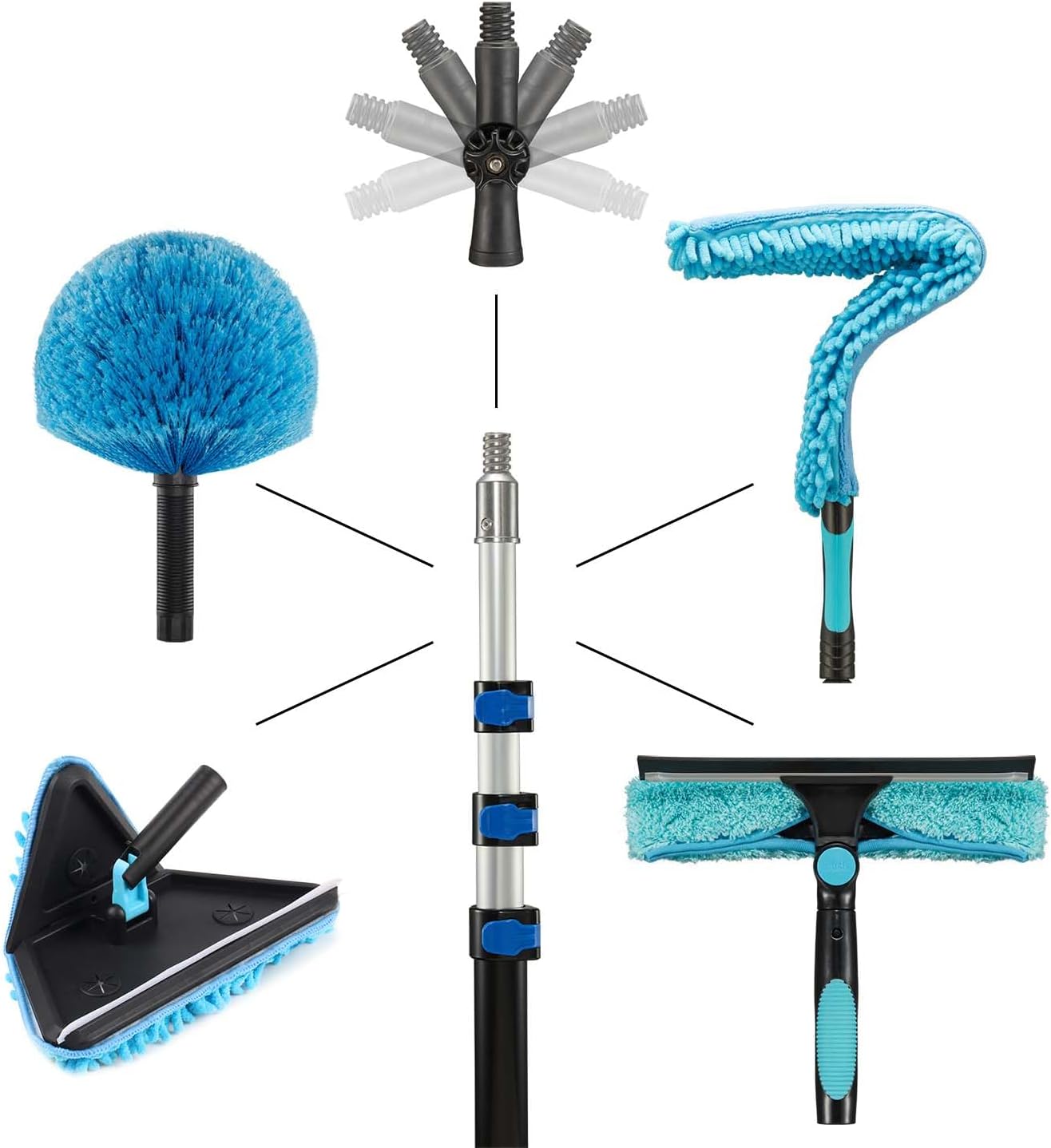 20 Feet High Ceilings Baseboard Wall Cleaner Mop with 12 Ft Extension Pole, Cobweb Duster, Window