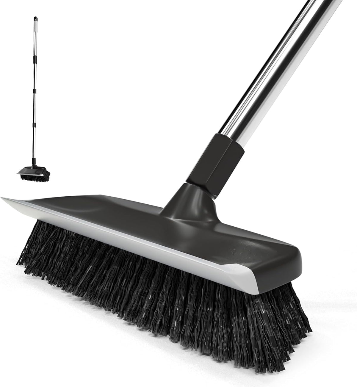 ITTAR Scrub Brush with Long Handle, 10" Wide Stiff Bristles Deck Brush, Heavy-Duty Floor Cleaning