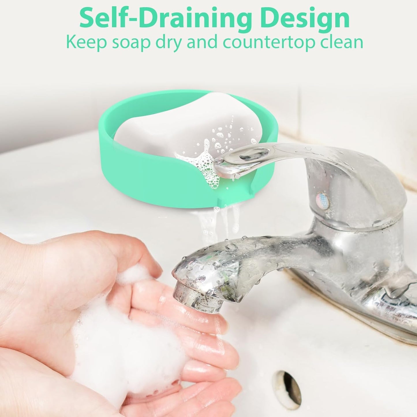 Self Draining Soap Dish, Silicone Suction Cup Soap Holder Tray Savers Container Sponge Holder for