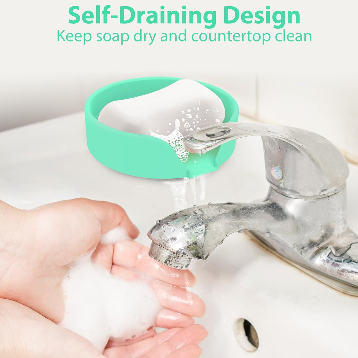 Self Draining Soap Dish, Silicone Suction Cup Soap Holder Tray Savers Container Sponge Holder for