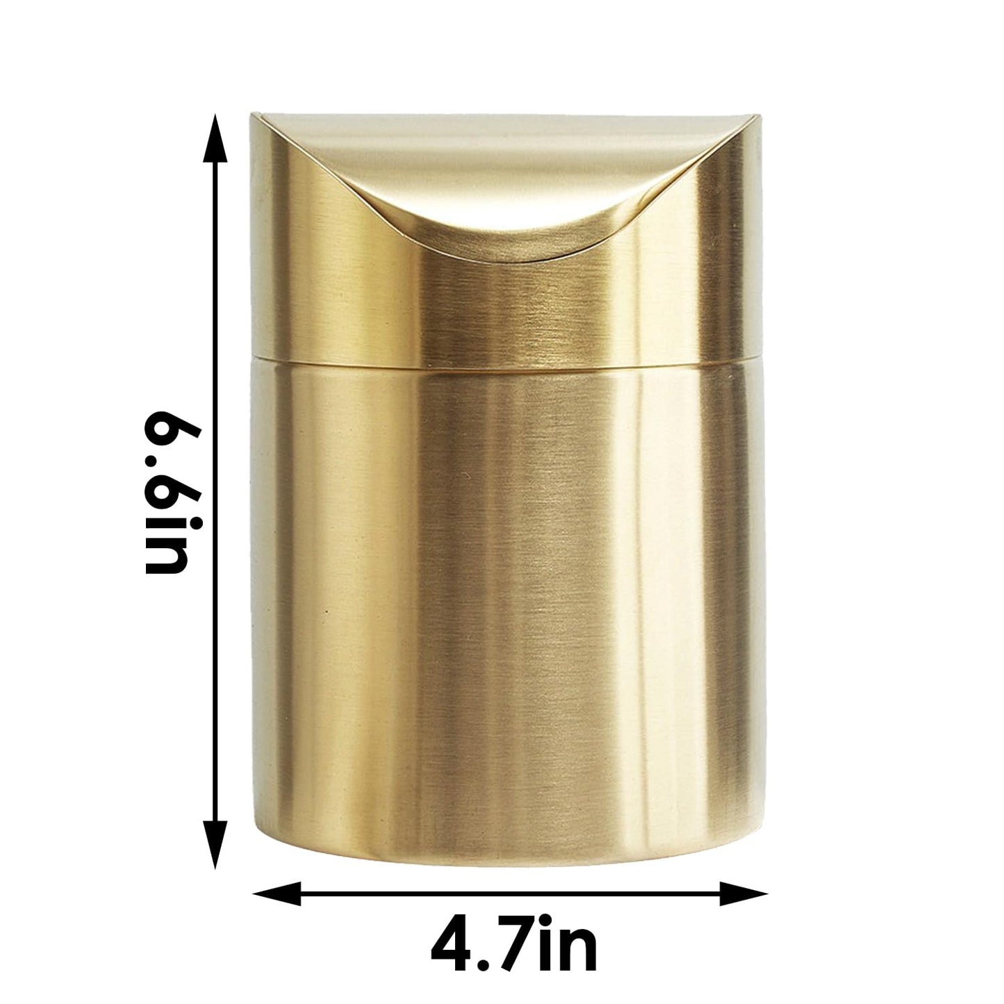 Stainless Steel Trash Can with Swing Lid, Mini Countertop Trash Bin Bathroom, Golden Desktop
