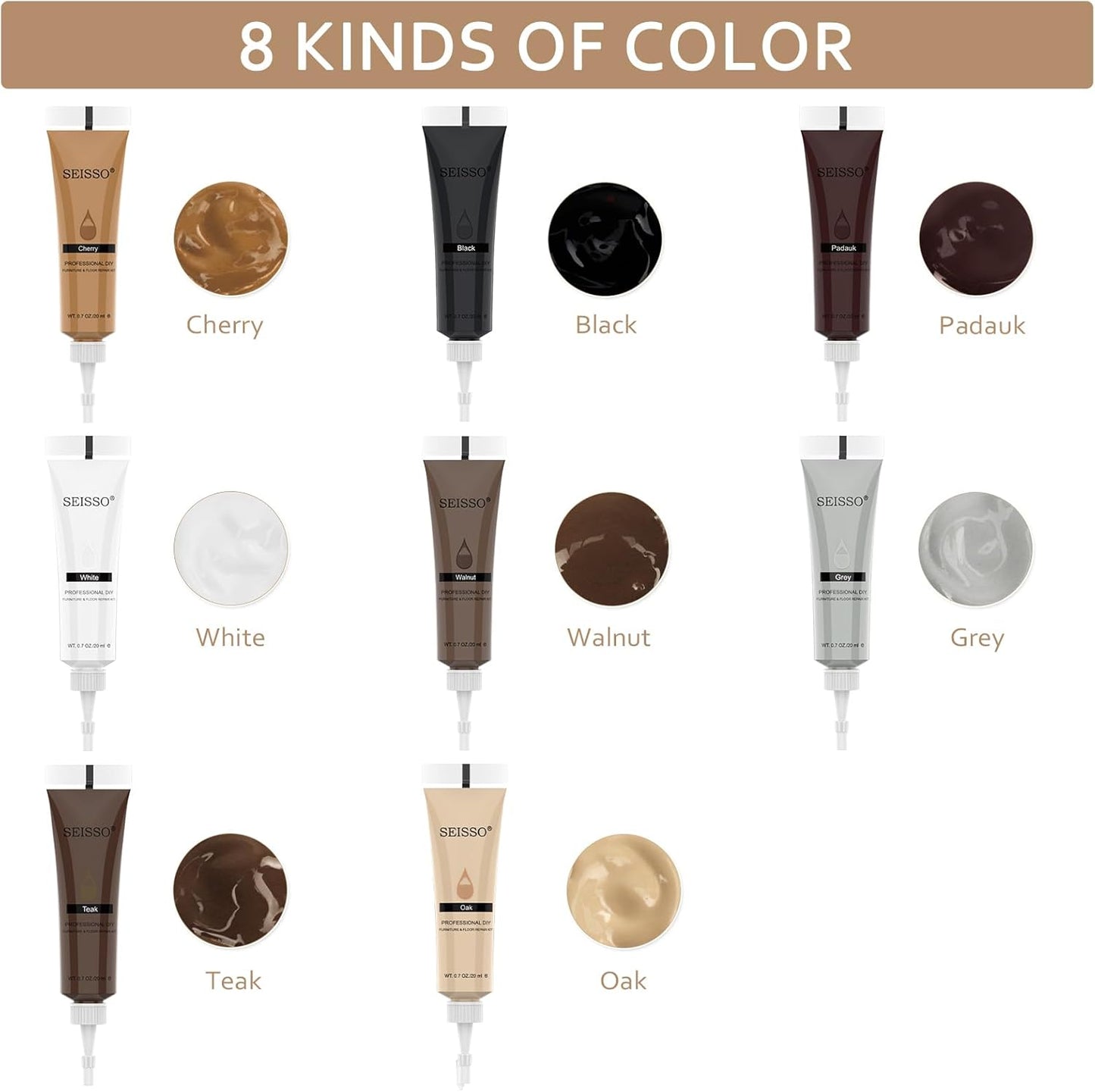 Wood Furniture Repair Kit- 8 Colors Wood Fillers and Touch Up Markers, New Upgrade Wood Repair Kit