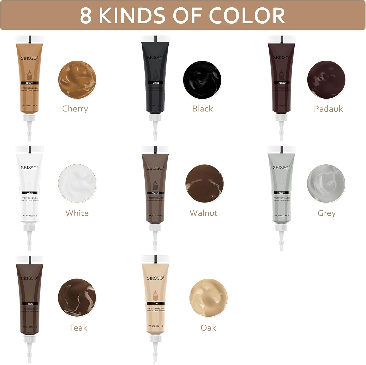 Wood Furniture Repair Kit- 8 Colors Wood Fillers and Touch Up Markers, New Upgrade Wood Repair Kit