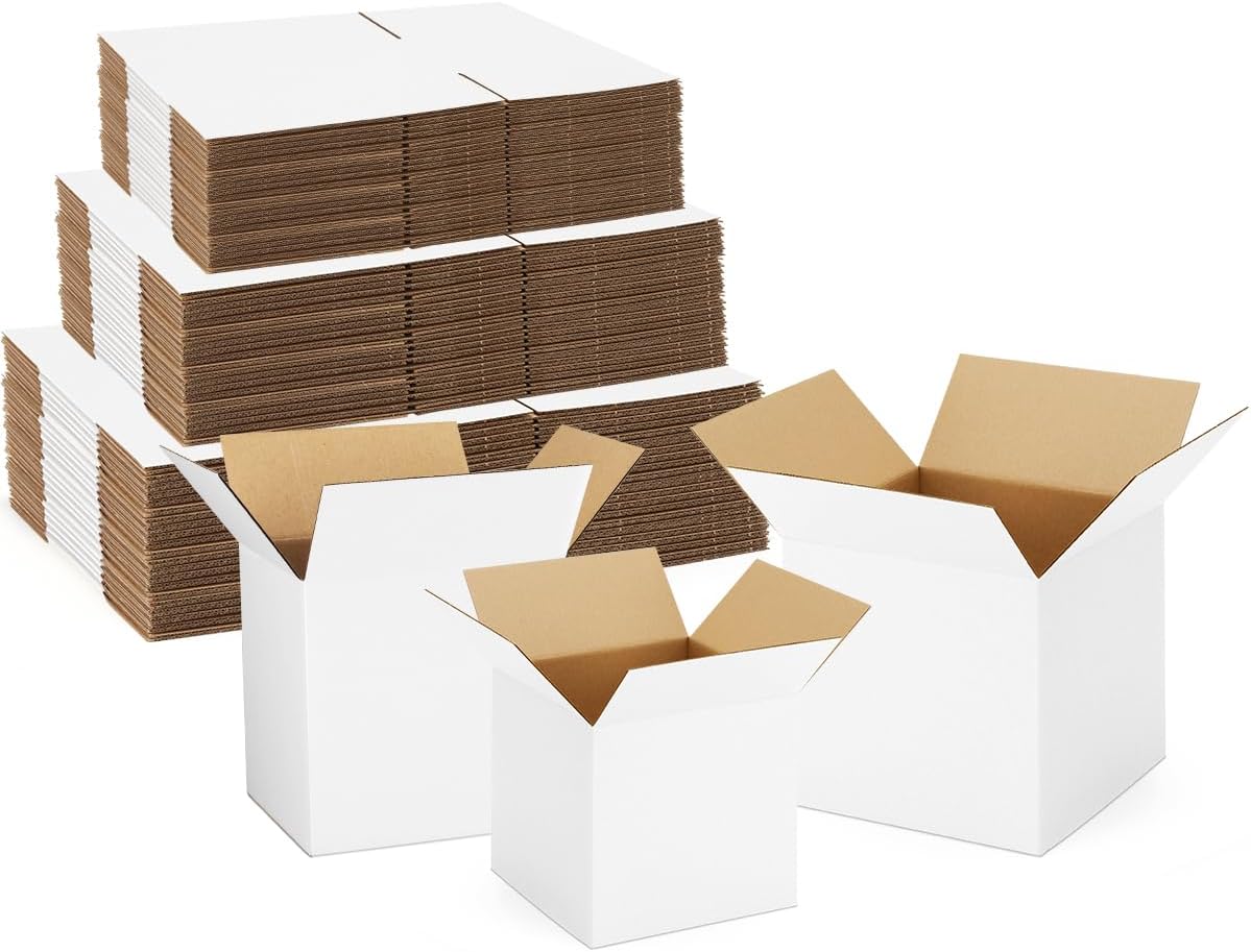 Assorted-Sizes-Shipping-Boxes-45-Pack: 4x4x4 & 5x5x5 & 6x6x6 Small-Shipping-Boxes-Mailers, White