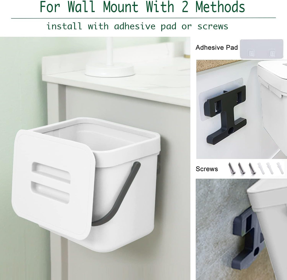LALASTAR Trash Can with Lid, Wall-Mounted Under Sink Small Garbage Can for Kitchen, Bathroom