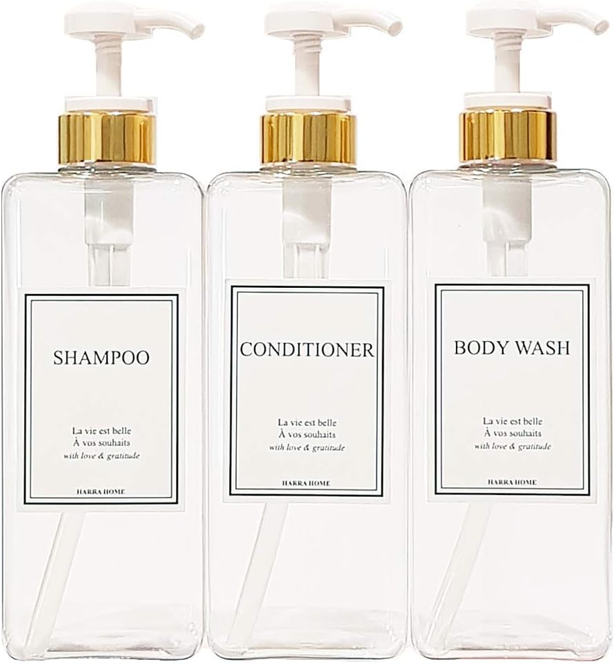 Modern Gold Design Large 27 oz Shampoo and Conditioner Dispensers - Empty Plastic Refillable Pump