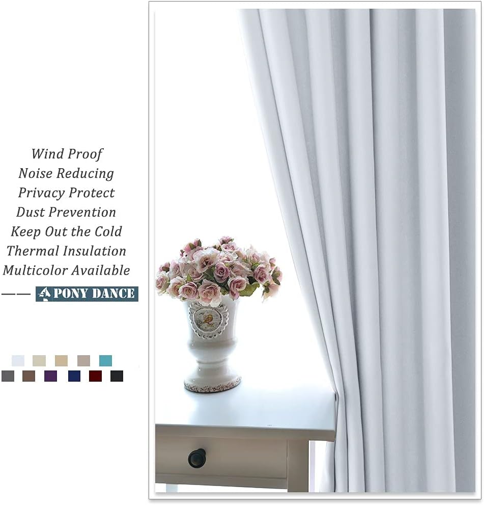 PONY DANCE Room Darkening Curtains - Ring Top Blackout Curtain Panels for Bedroom Window Treatment