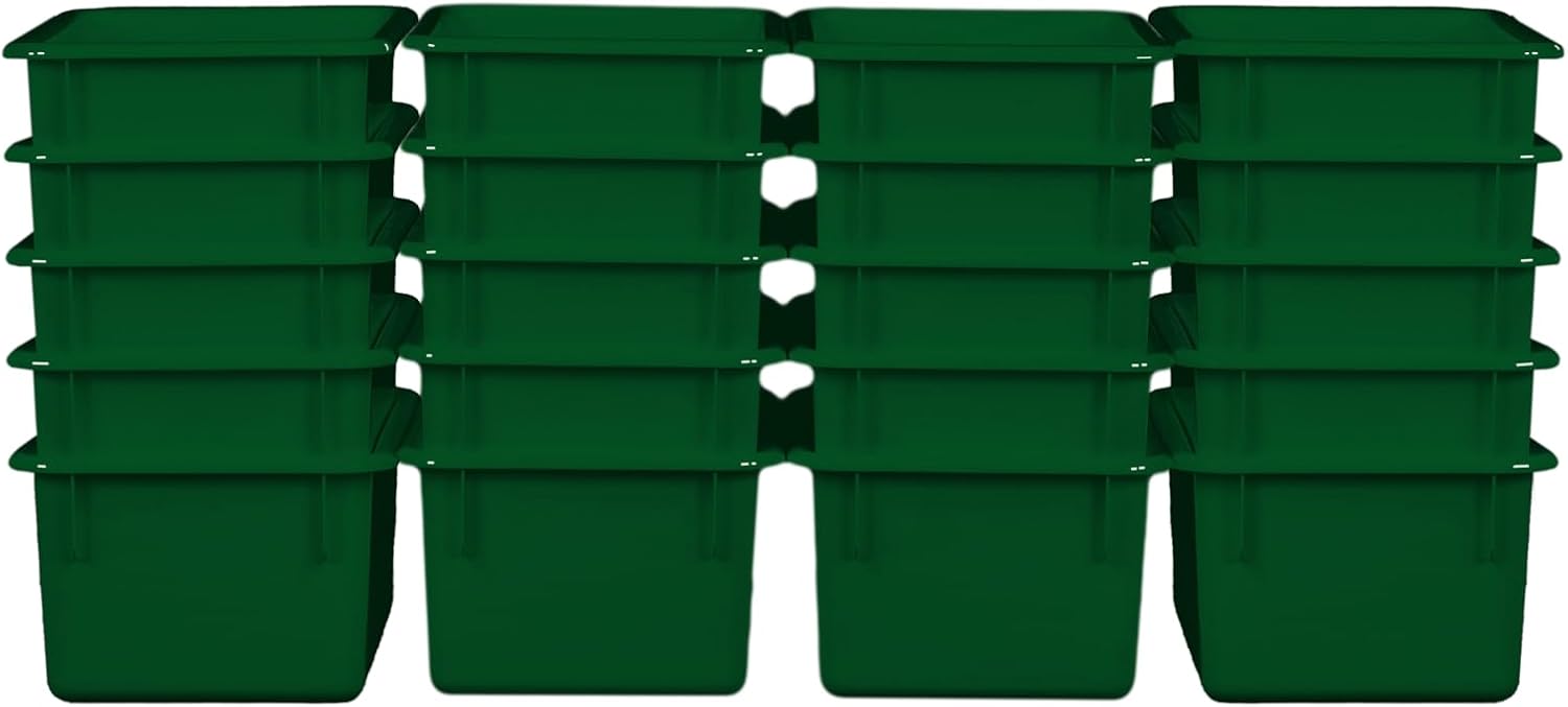 Wood Designs Cubby Storage Bin, Heavy Duty Plastic Containers for Kids Green Cubby Tray Set of 20
