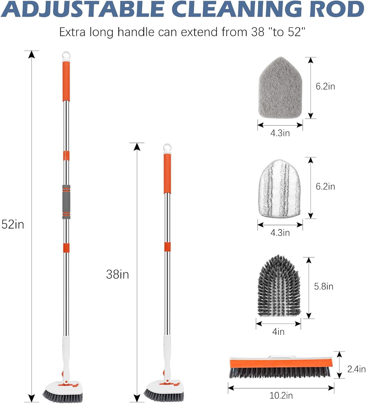 SetSail 4-in-1 Tile Tub Floor Scrubber with 52-inch Adjustable Long Handle Shower Cleaner Brush