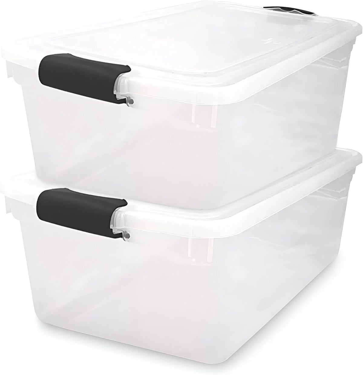 HOMZ 2-Pack Secure Latch, Clear Plastic Storage Organizer Bins, 64 Quart, Gray Latches - Stackable