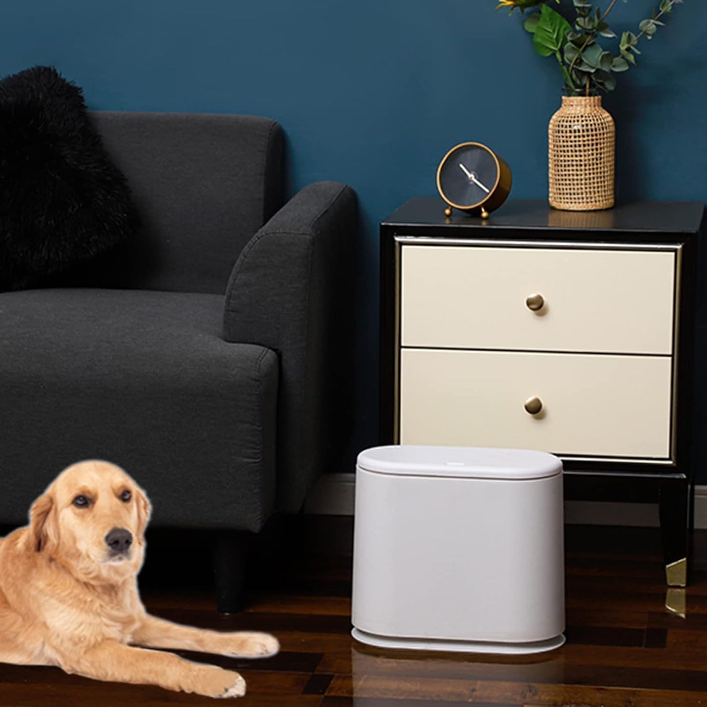 White Slim Bathroom Trash Can with Press Top Lid,12 Liter Small Thin Garbage Can,3.17 Gallon Narrow