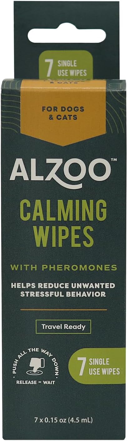 ALZOO Calming Wipes with Pheromones for Cats and Dogs, On The Go Wipes Helps Reduce Stressful