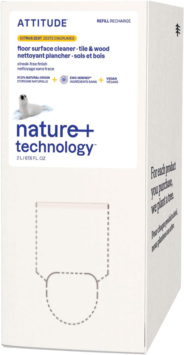 ATTITUDE Floor Cleaner Refill, EWG Verified, Streak-Free, Vegan & Plant-Based for Tile, Wood &