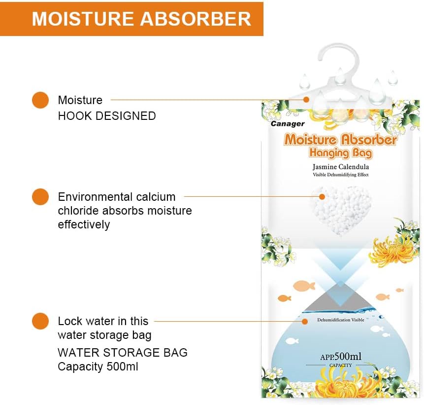 CANAGER Hanging Moisture Absorber, Jasmine Calendula Moistureproof Hanging Bag，Dehumidifier Bag (8