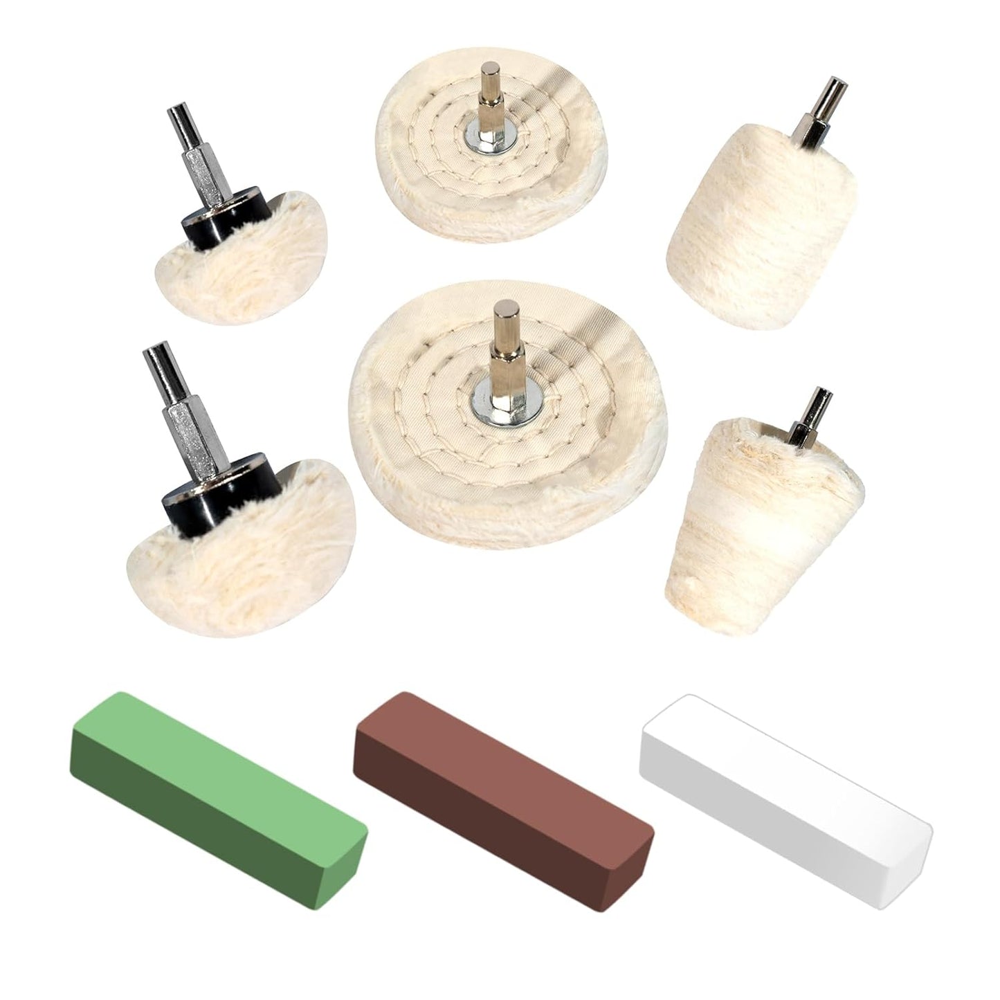 6PCS Buffing Wheels for Drill and 3 PCS Polishing Compounds, Wheel Polishing Kit, Polishing Wheel