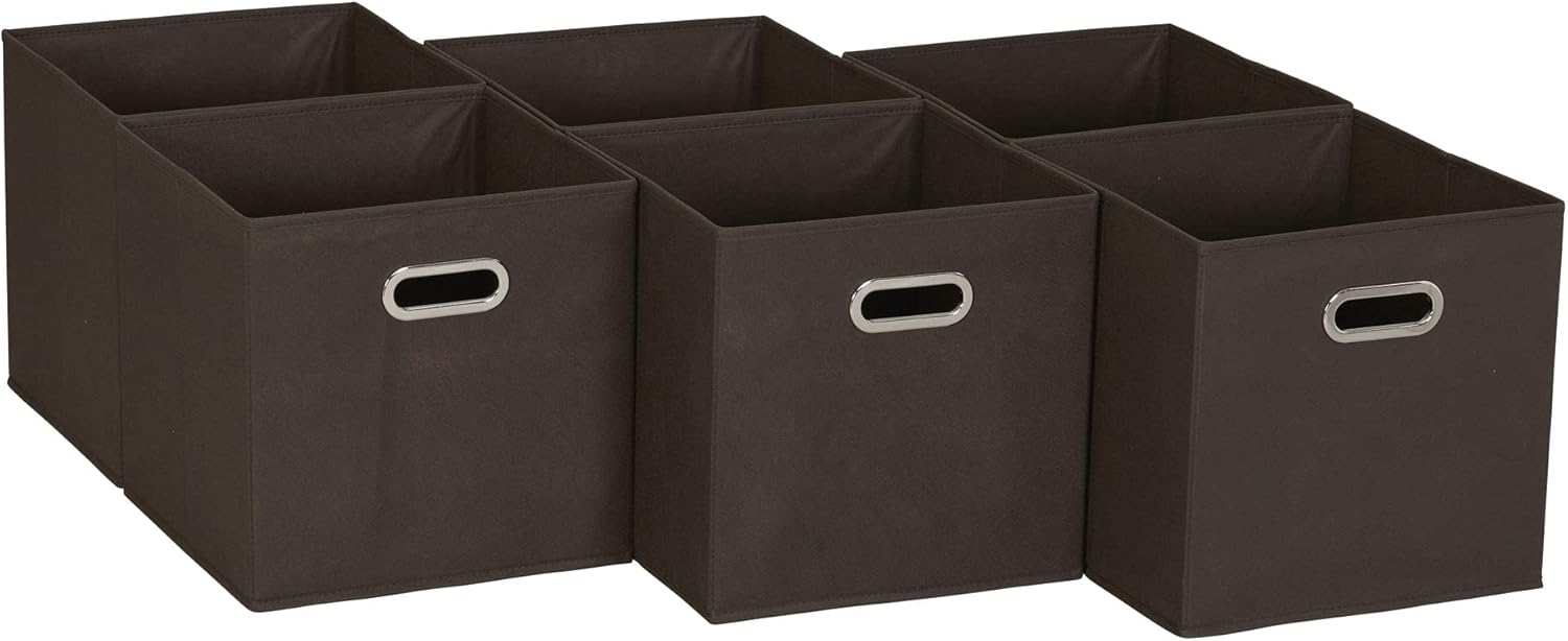 Household Essentials, Brown 6 Pack Fabric Storage Bins with Handle