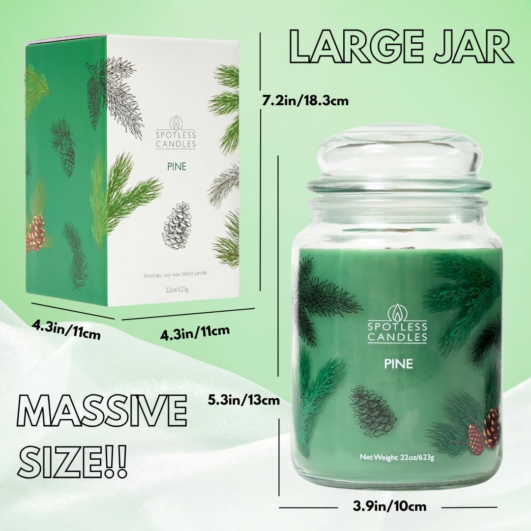 Pine Candle - Large 22oz Glass Jar with Wooden Wick 130 Hours Burn Time - Decorated Jar Within a