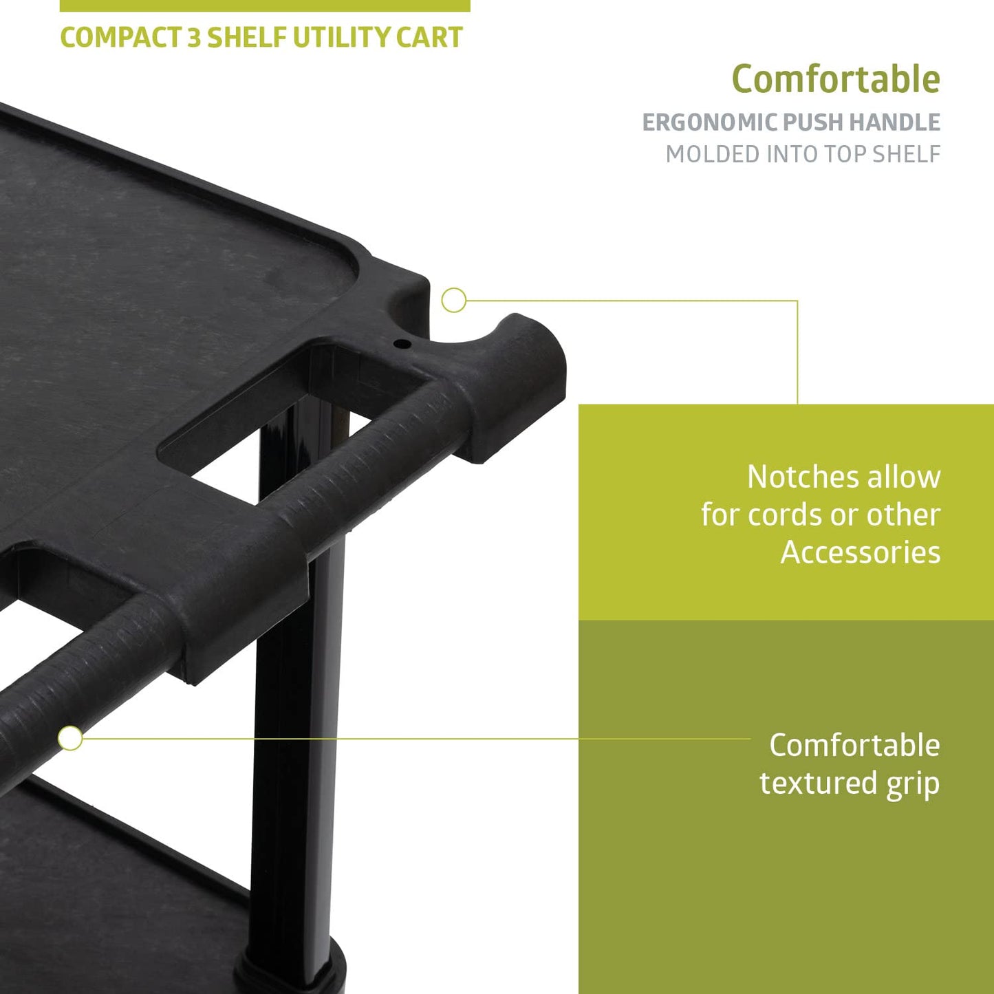 Pearington 3-Tier Compact Multi-Purpose Plastic Utility Cart with Lockable Wheels up to 300LBS