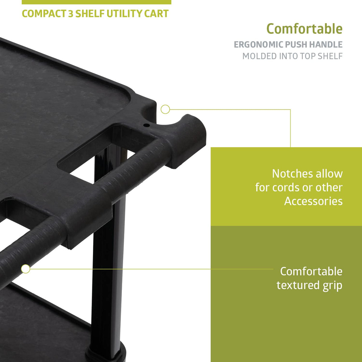 Pearington 3-Tier Compact Multi-Purpose Plastic Utility Cart with Lockable Wheels up to 300LBS