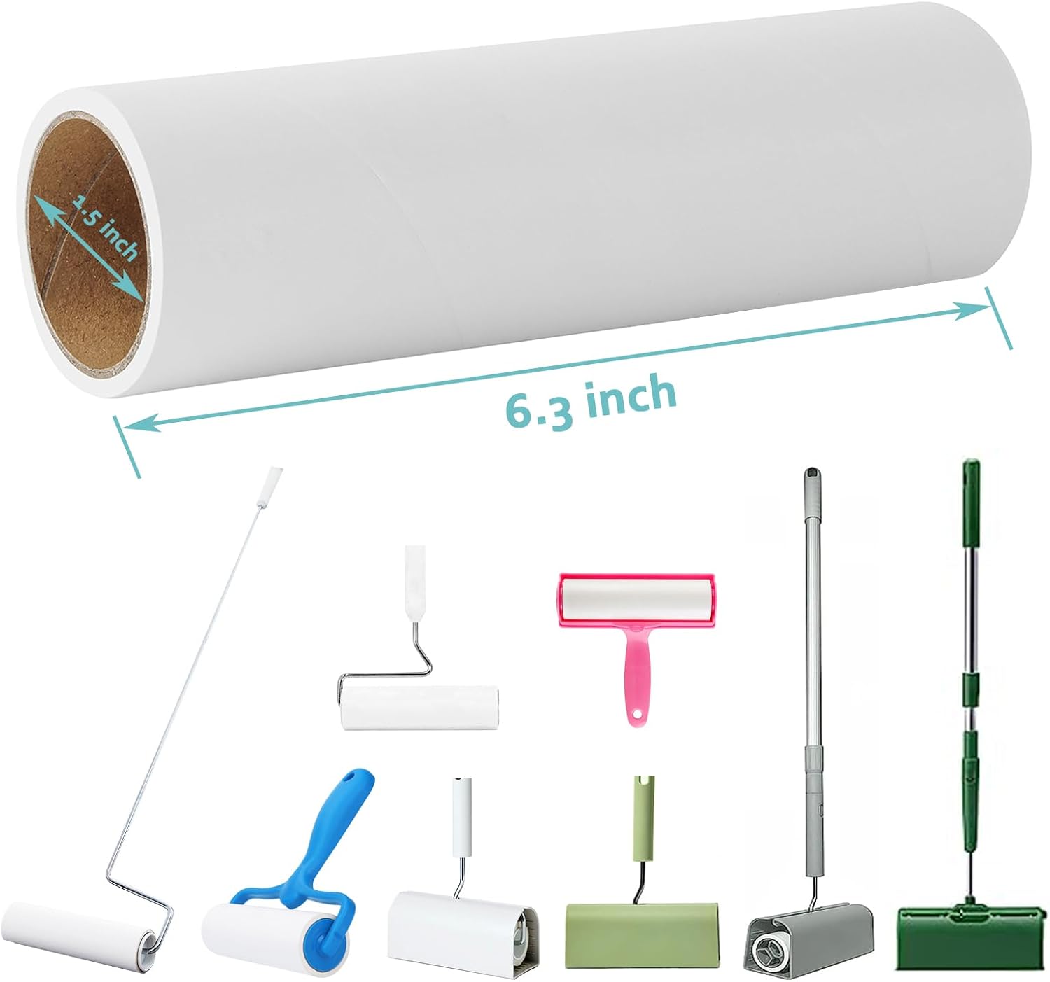6.3 inch Lint Roller Refills for 6.3'' Large Lint Rollers for Pet Hair Extra Sticky Lint Remover