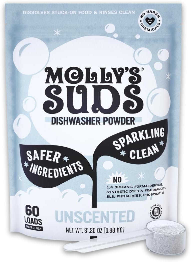 Molly's Suds Dishwasher Powder | Clean Dishwasher Detergent, Cuts Grease & Rinses Clean