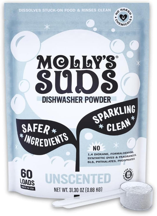 Molly's Suds Dishwasher Powder | Clean Dishwasher Detergent, Cuts Grease & Rinses Clean