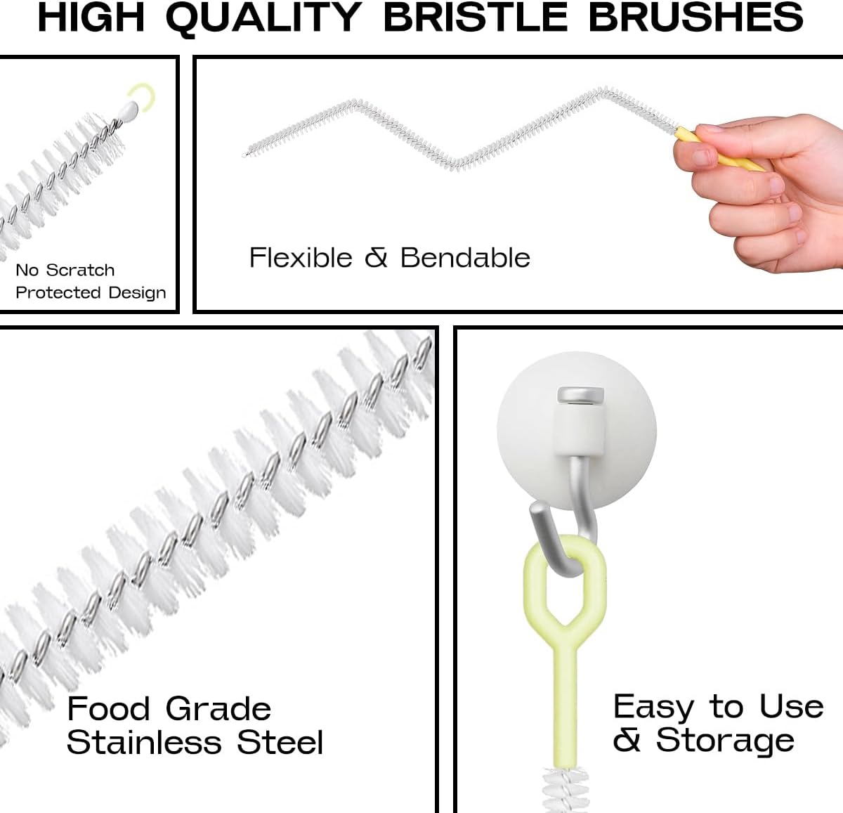 Straw Clean Brush Extra Long 12 Inch Straw Tube Brushes for Cleaning, Reusable Drinking Straw