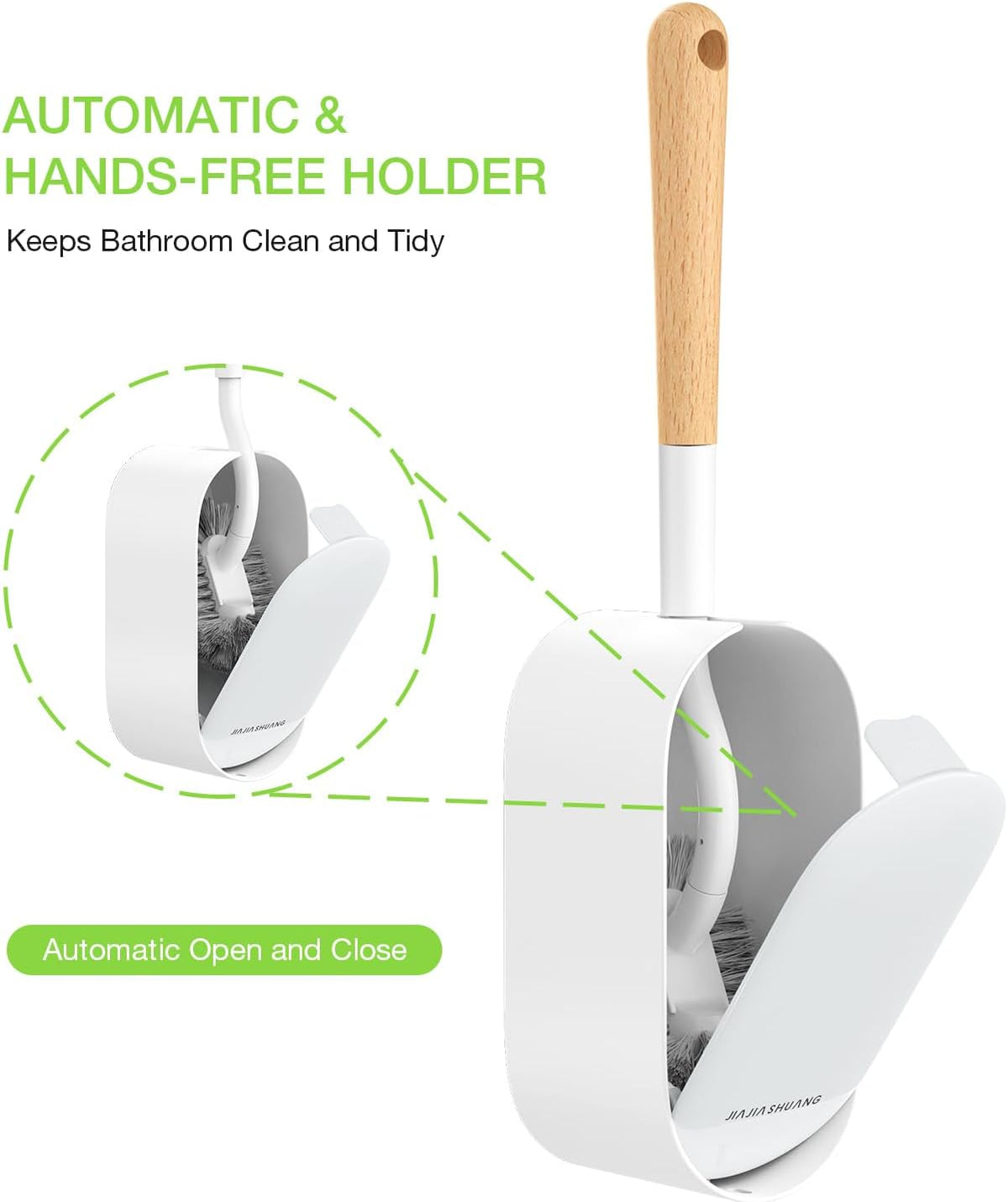 Wooden Toilet Brush, OSCIOSS Toilet Brush and Holder Set with Ergonomic Design, Compact Size