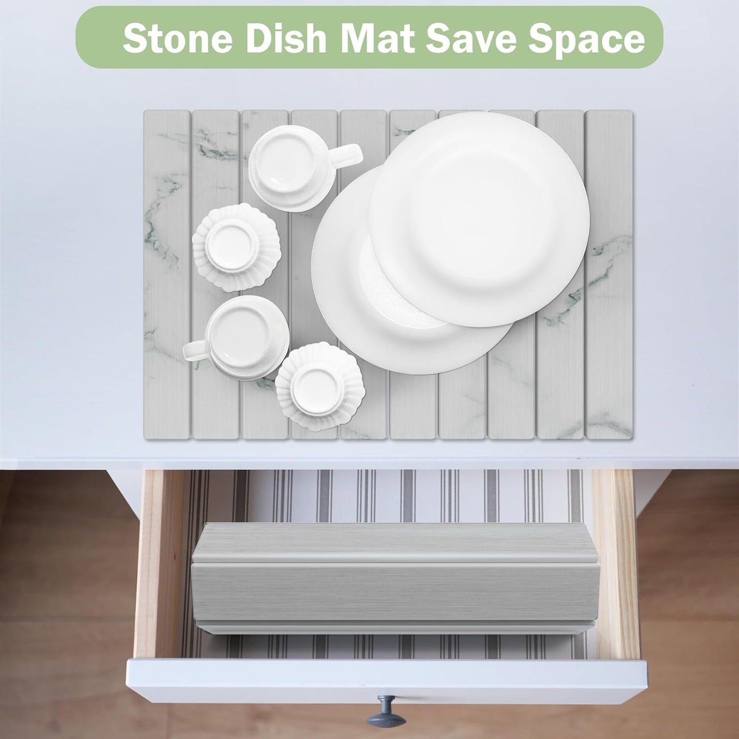 Stone Dish Drying Mat for Kitchen Counter,24"(L)×16"(W) Collapsible Fast-Drying Diatomaceous Earth