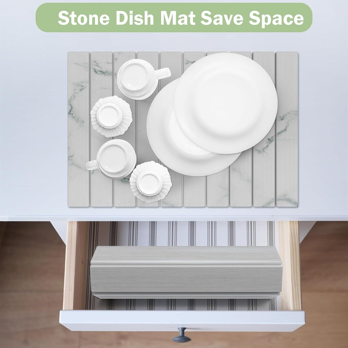 Stone Dish Drying Mat for Kitchen Counter,24"(L)×16"(W) Collapsible Fast-Drying Diatomaceous Earth