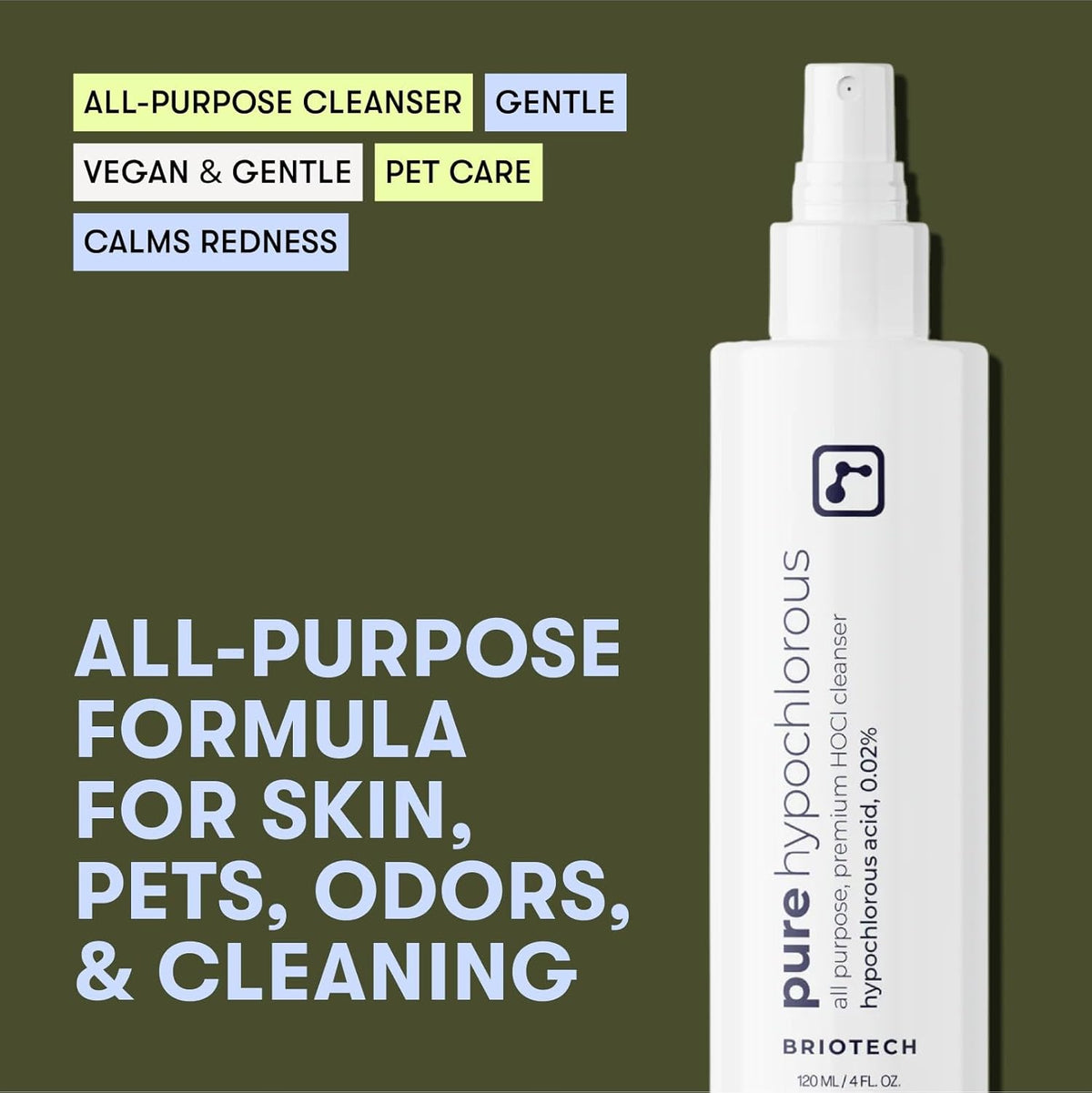 BRIOTECH Pure Hypochlorous Acid Spray and Cleanser, Original Premium HOCl Topical Solution