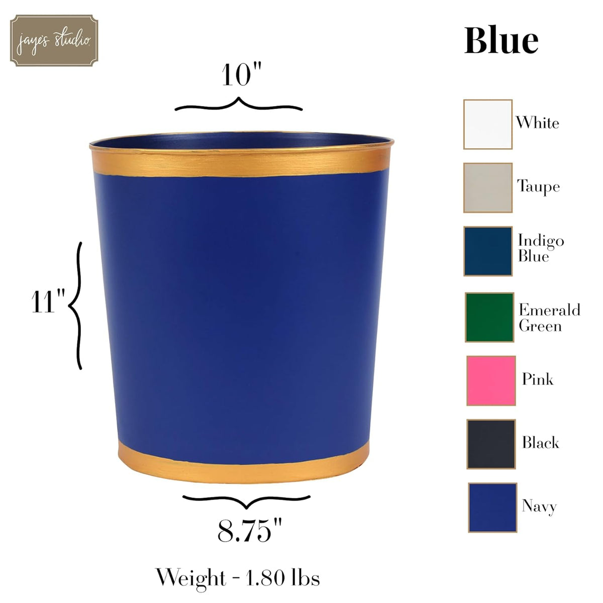 Jaye's Studio Decorative Waste Basket for Bathroom Trash Can Wastebasket, Oval Metal Trash Bin for