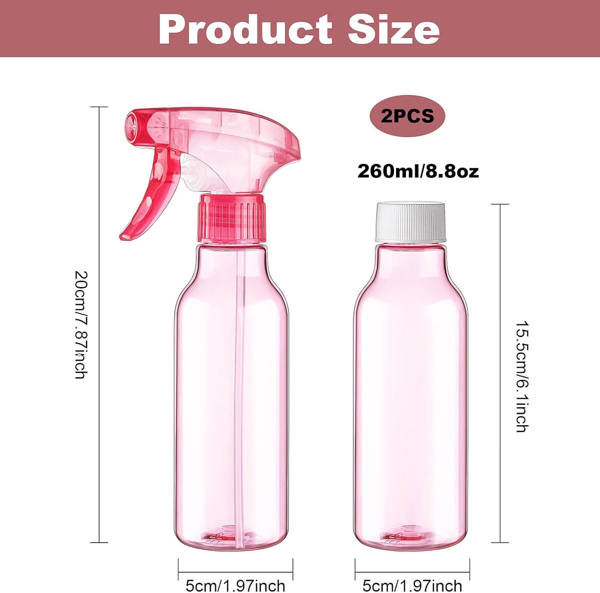 Cosywell Plastic Spray Bottles 8.8oz/260ml 2 Pack Empty Spray Bottle for Cleaning Mist/Stream