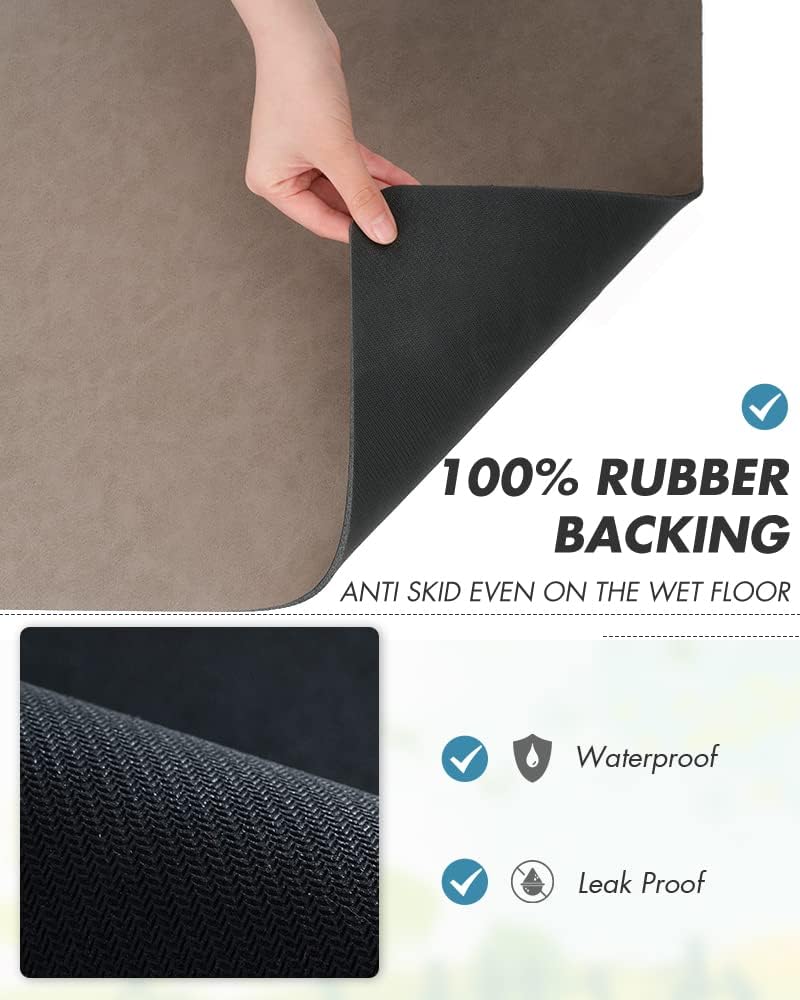 AMOAMI Coffee Mat Hide Stain Rubber Backed Absorbent Dish Drying Mat for Kitchen Counter - Brown