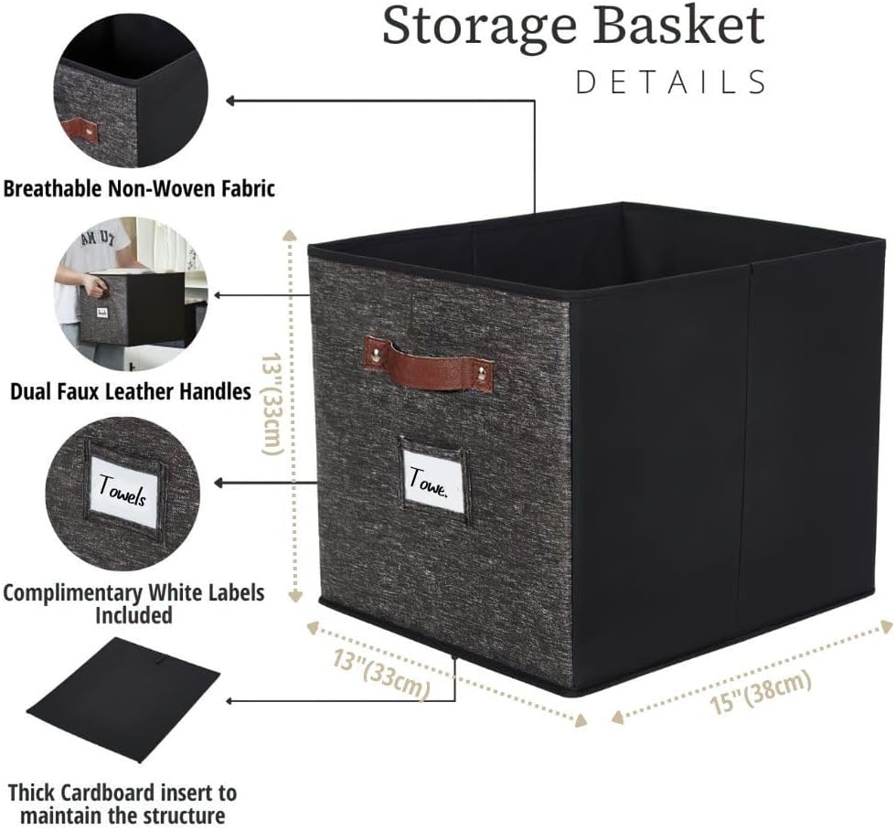 DECOMOMO Storage Baskets, 13x15x13 Storage Cube Bins with Labels for Organizing Shelves Kallax