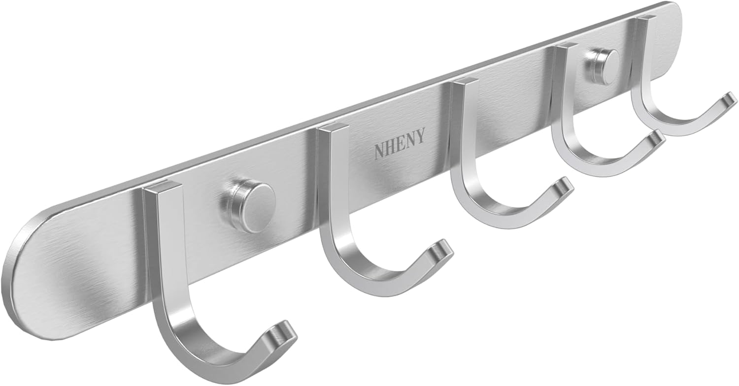 Coat Hook Rack Hanger –Towel Hook Rail with 5 Hooks 13-Inch Wall Mounted for Bedroom, Bathroom