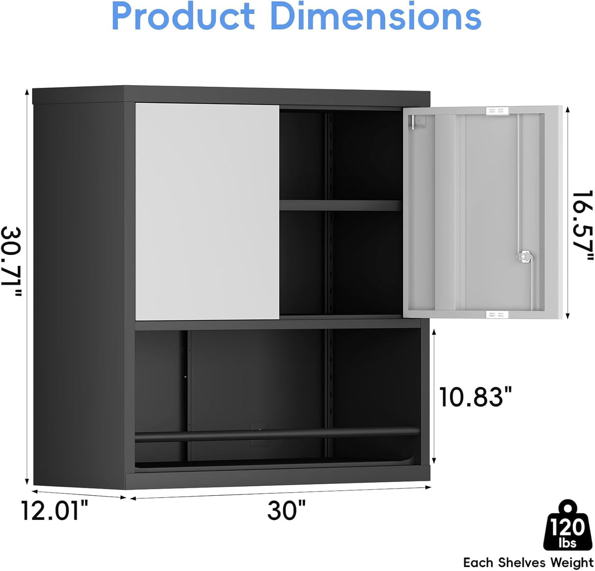 Metal Garage Cabinets, Lockable Storage Cabinet, Metal Cabinet with Open Storage, Upper Tool