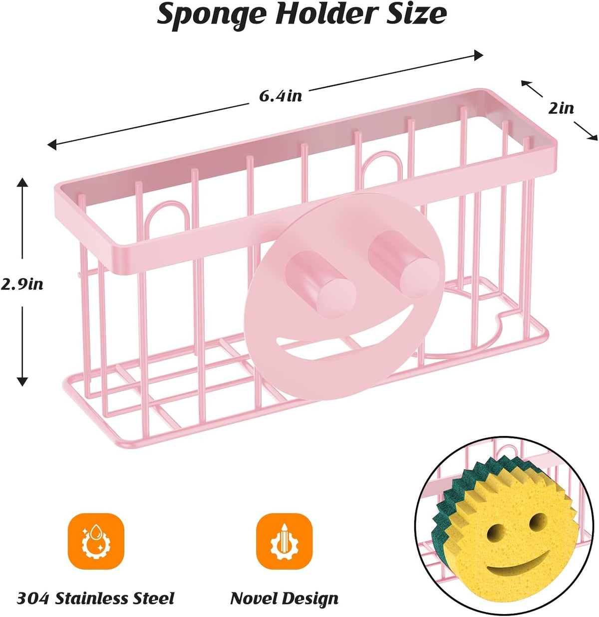 Sponge Holder Smiley Face,Sink Caddy,Sink Organizer with 2 Suction Cups/1 Adhesive Strips,Designed