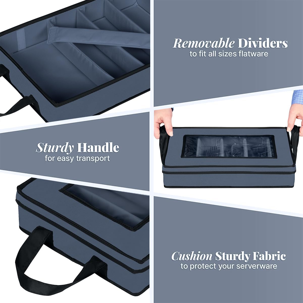 Flatware Storage Case - Durable 5 Compartment Silverware Storage Container Box with Removable Lid