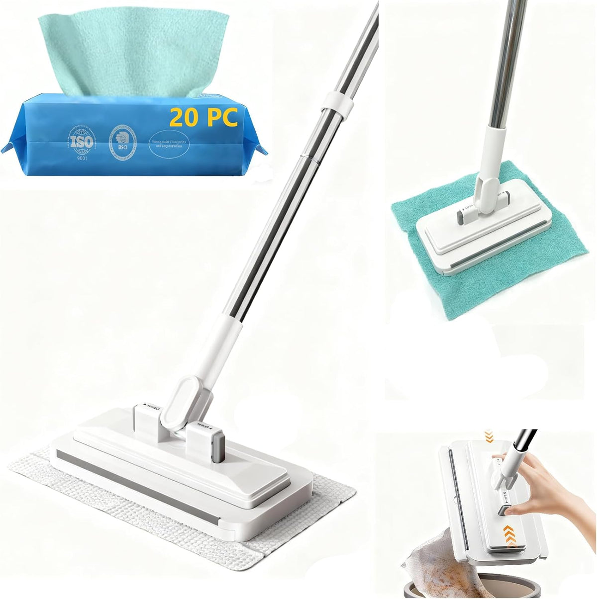 2025 New Mini Disposable Dust Mop with 20 Dry Wet Disposable Pads No-Touch Dirty Cleaning Dust Mop