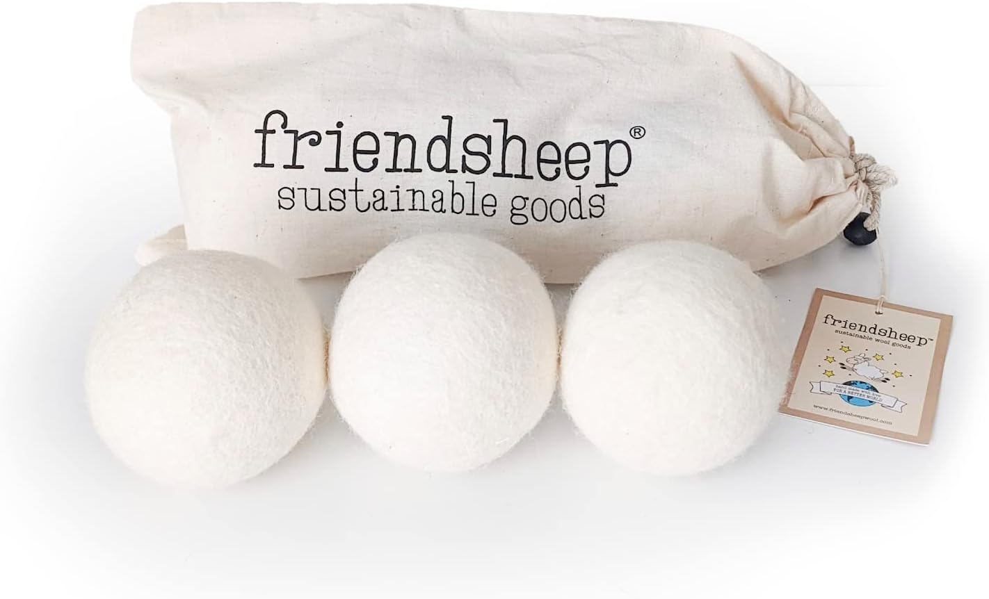 Friendsheep Wool Dryer Balls, Organic Reusable Fabric Softener Alternative for Laundry, Handmade