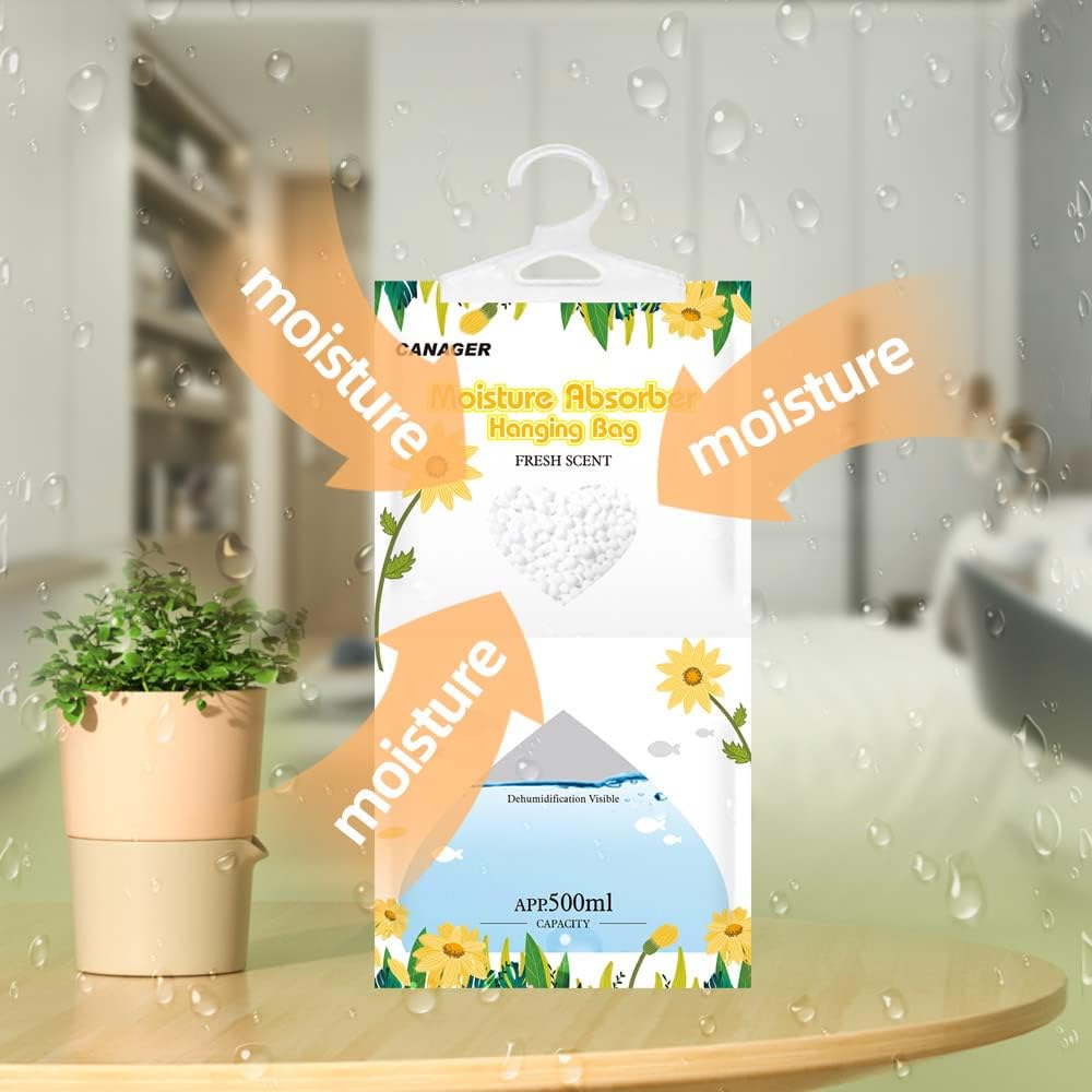 CANAGER Moisture Absorber -12 Pack,Fresh Scent Hanging Humidity Bag,Home,Car, and Closet