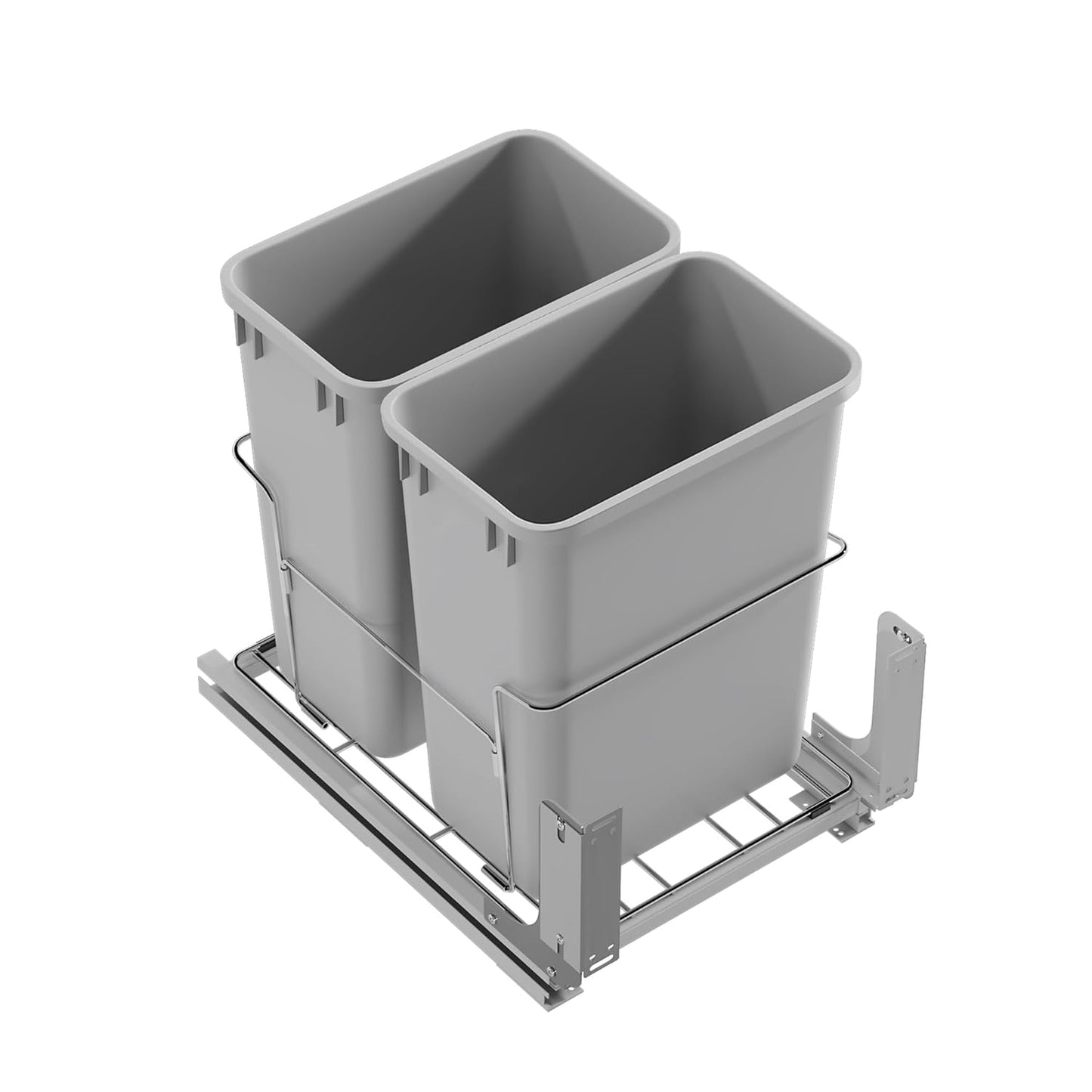 Dowell B18 Aluminum Base Wastebasket Pullout with Door Mount and Two 35Qt/9Gal Plastic Bins (4012